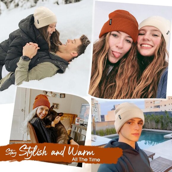 🆕 Women Cream Knit Beanie Hat Acrylic Winter Soft Wearing Warm Unisex Cuffed - Picture 5 of 8